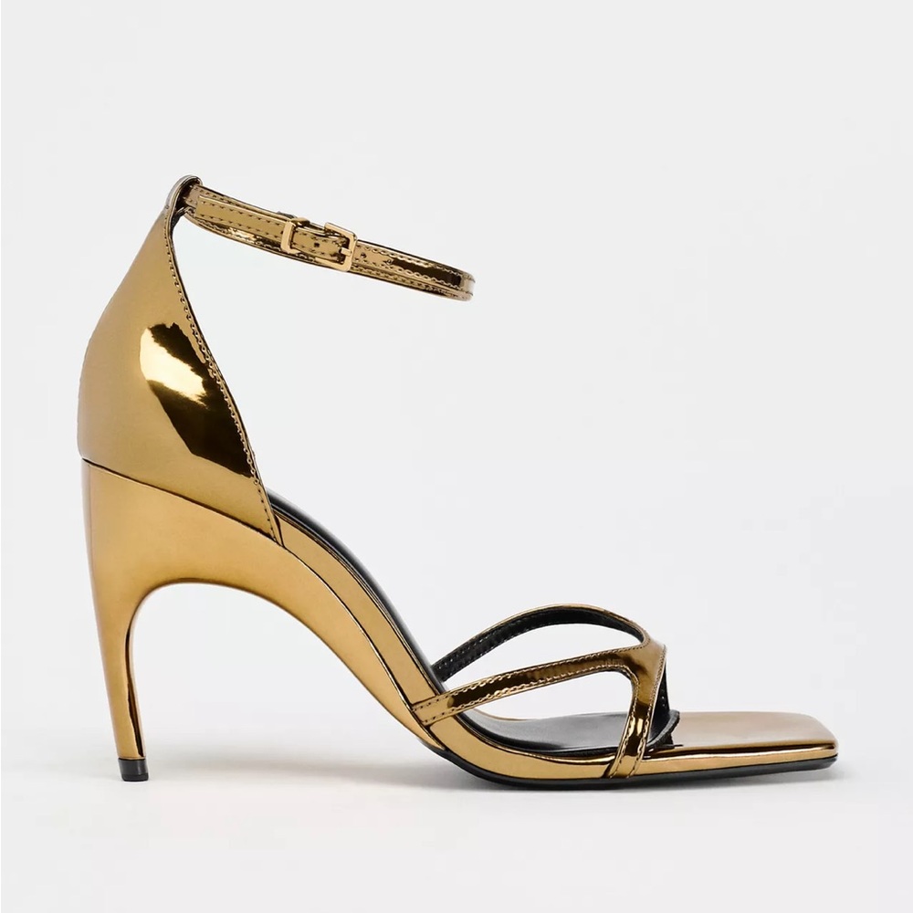 Oval High Heel Metallic Sandals - Zara - size 37